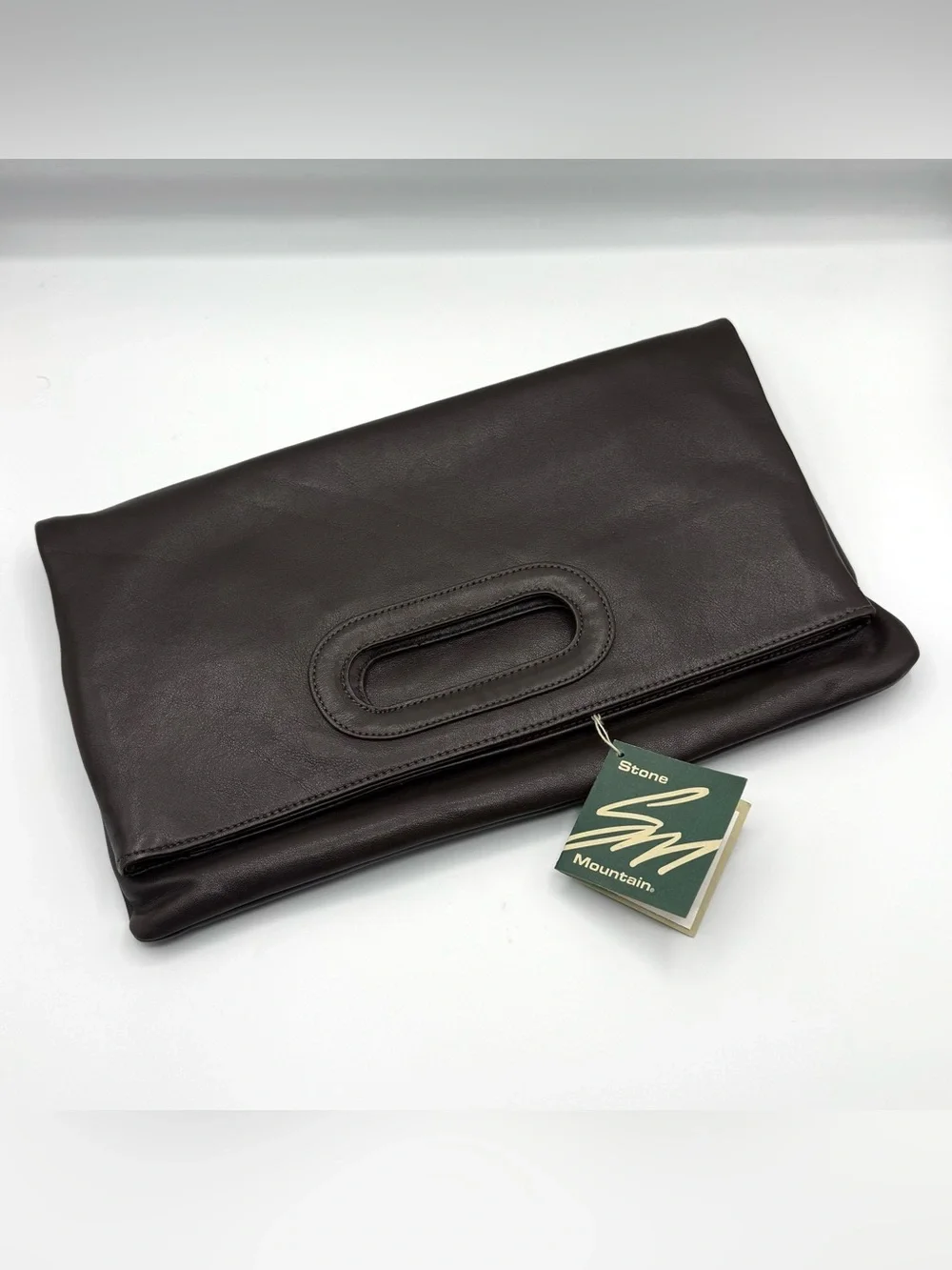 Stone Mountain Brown Leather Foldover Clutch Bag NWT